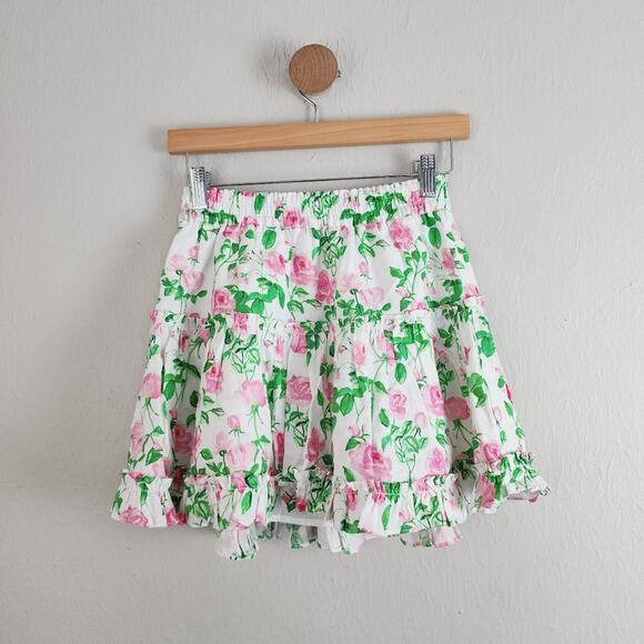 Hill House Dresses & Skirts - Hill House The Paz Skirt Pink Roses Floral Linen Ruffle Mini Skirt NWT Small S